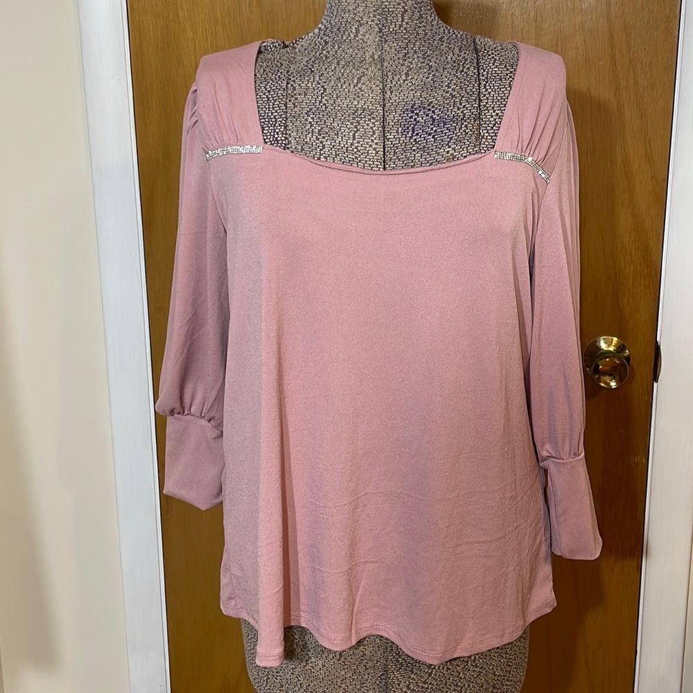 Adrienne Vittadini NWT Womens XL Dusty Pink Square Neck Blouse